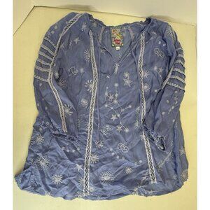 Johnny Was Purple Blue Celestin Neptune Blouse Medium Boho Chic Festival